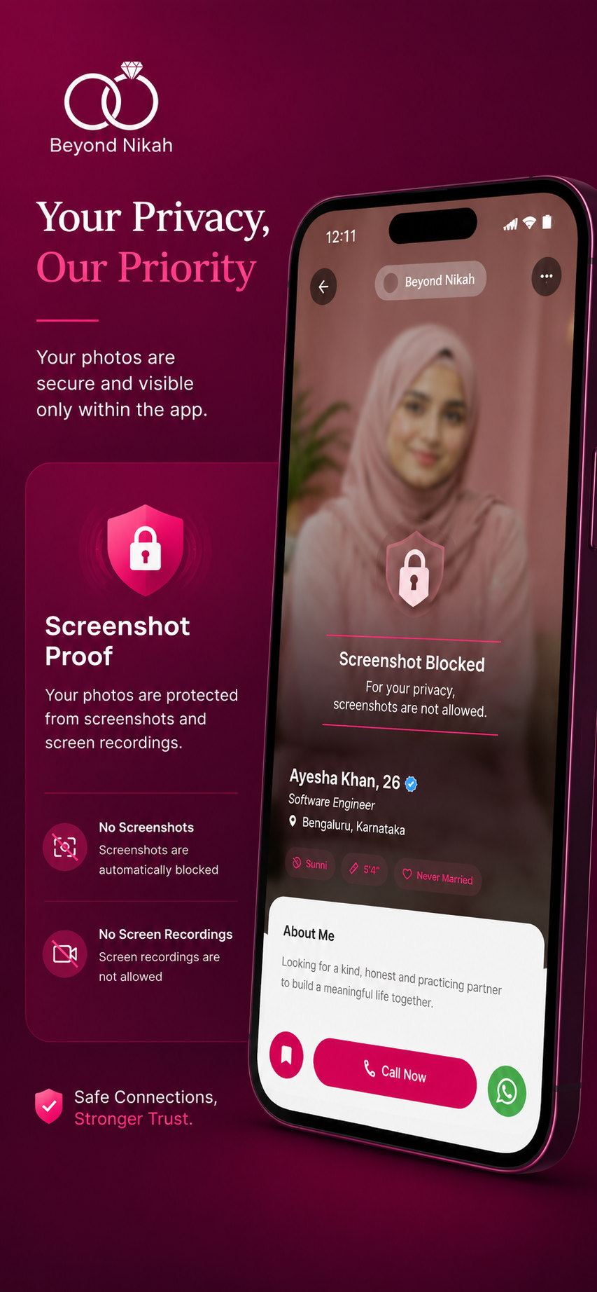 Beyond Nikah app screenshot prevention feature for secure views